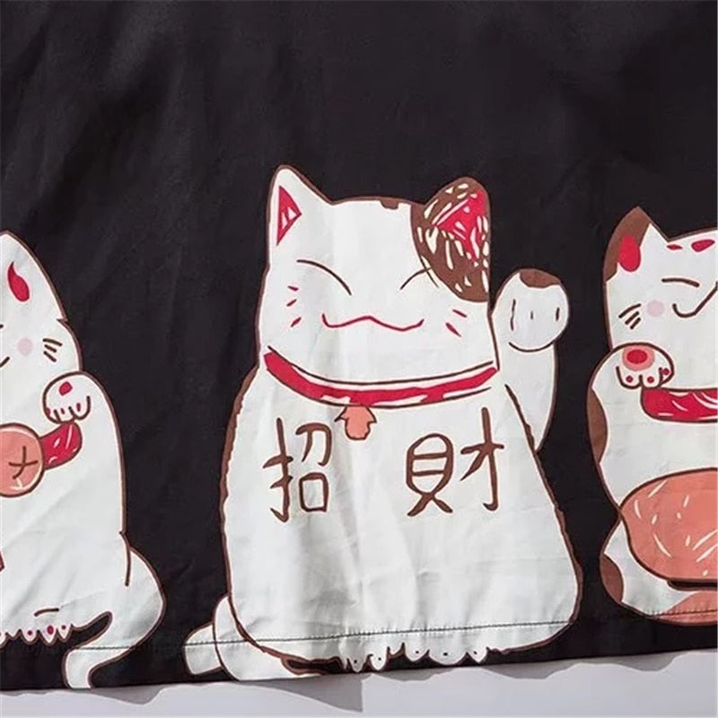 Japan Style Clothes Men Summer Streetwear Cat Print Kimono Cardigan Mandarin Robe Men Unisex Japanese Trend Kimonos | Vimost Shop.