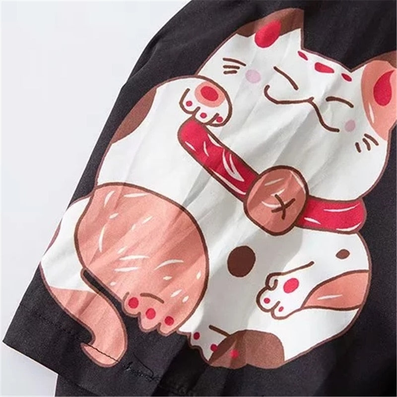 Japan Style Clothes Men Summer Streetwear Cat Print Kimono Cardigan Mandarin Robe Men Unisex Japanese Trend Kimonos | Vimost Shop.