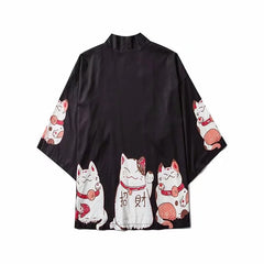 Japan Style Clothes Men Summer Streetwear Cat Print Kimono Cardigan Mandarin Robe Men Unisex Japanese Trend Kimonos | Vimost Shop.