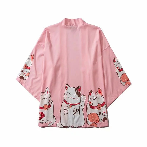 Japan Style Clothes Men Summer Streetwear Cat Print Kimono Cardigan Mandarin Robe Men Unisex Japanese Trend Kimonos | Vimost Shop.