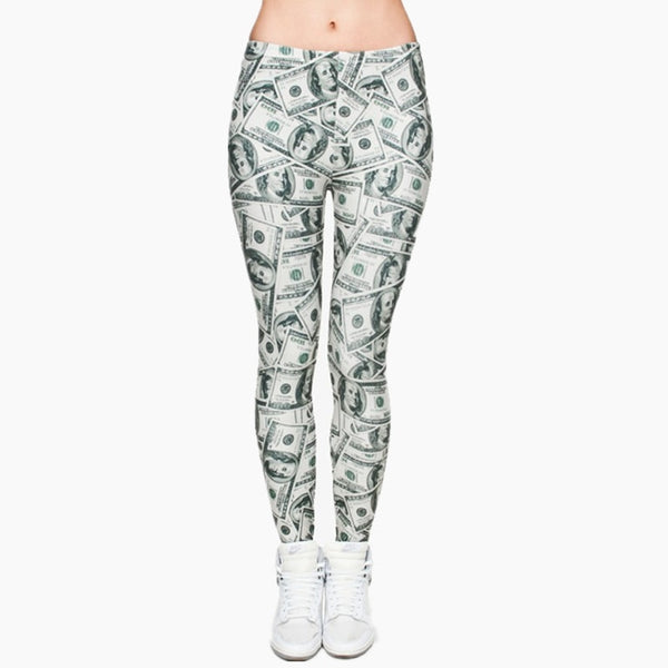 Women Money Dollar Graphic Full Printing Pants Legins Ladies Legging Stretchy Trousers Slim Fit Leggings | Vimost Shop.