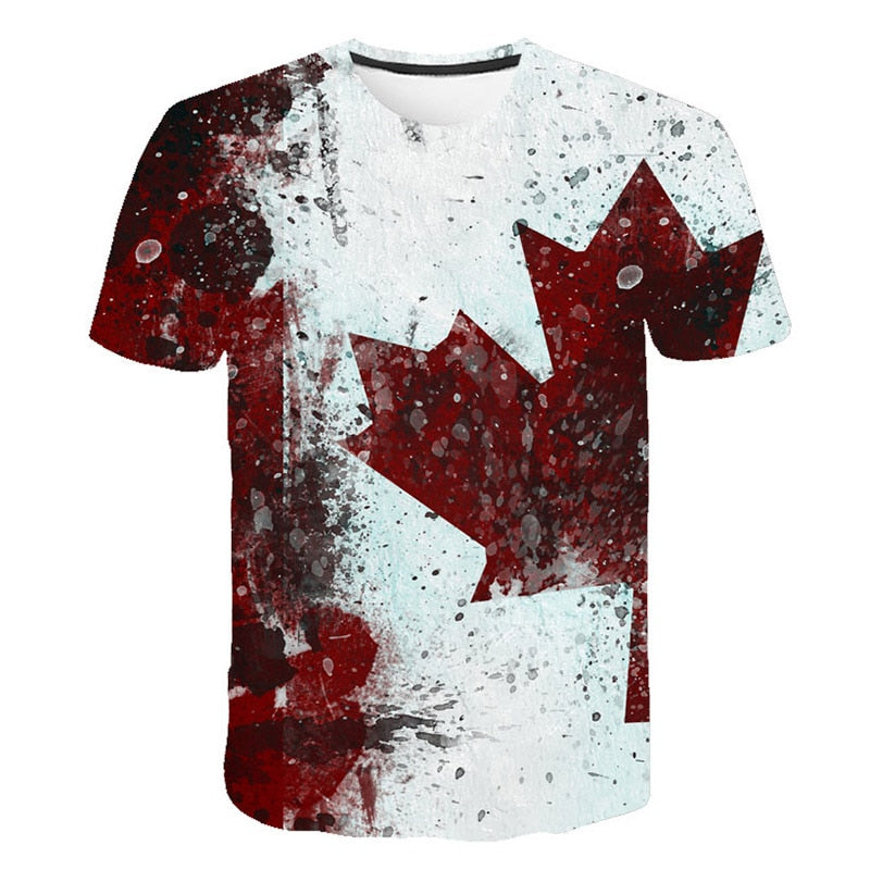 Flag Printing 3D Red maple Tshirt Men Fashion Short Sleeve Summer T-shirts Casual Canada Flag | Vimost Shop.