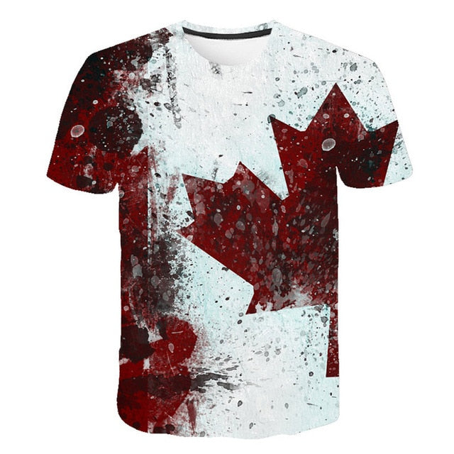Flag Printing 3D Red maple Tshirt Men Fashion Short Sleeve Summer T-shirts Casual Canada Flag | Vimost Shop.