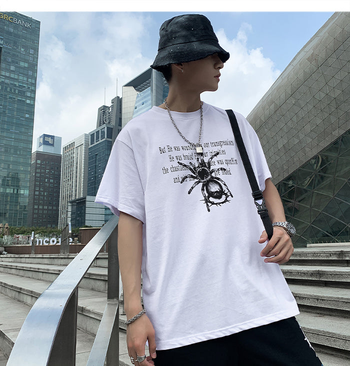 Hip Hop T Shirt Men Spider Letter Printed Dark Tshirt Fashion Summer Loose Casual Tops Oversized Streetwear | Vimost Shop.