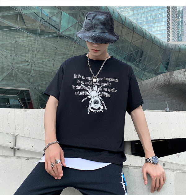 Hip Hop T Shirt Men Spider Letter Printed Dark Tshirt Fashion Summer Loose Casual Tops Oversized Streetwear | Vimost Shop.