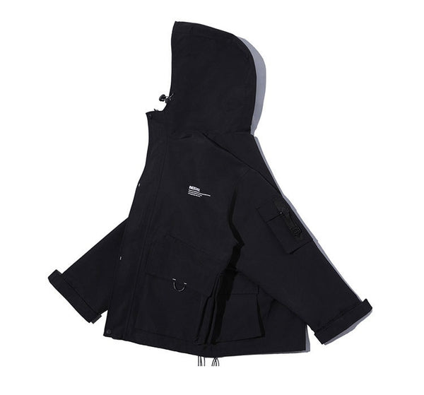 Letter Black Multi-pocket Men's Hip Hop Cargo Jackets Coats Streetwear Cardigan Zipper Casual Techwear Hooded Men Outerwear Top | Vimost Shop.
