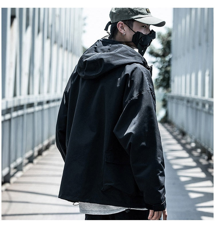 Letter Black Multi-pocket Men's Hip Hop Cargo Jackets Coats Streetwear Cardigan Zipper Casual Techwear Hooded Men Outerwear Top | Vimost Shop.