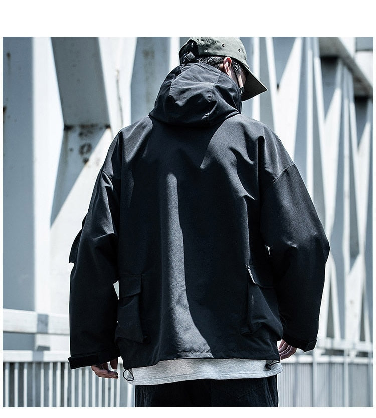 Letter Black Multi-pocket Men's Hip Hop Cargo Jackets Coats Streetwear Cardigan Zipper Casual Techwear Hooded Men Outerwear Top | Vimost Shop.