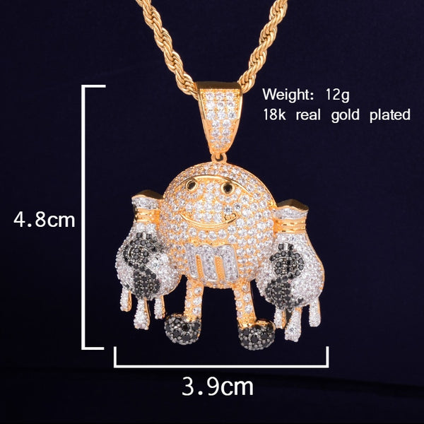 Hand holding Dollar Pouch Dripping Pendant Men's Gold Color Necklace Charm Bling Bling Cubic Zircon Hip hop Jewelry | Vimost Shop.