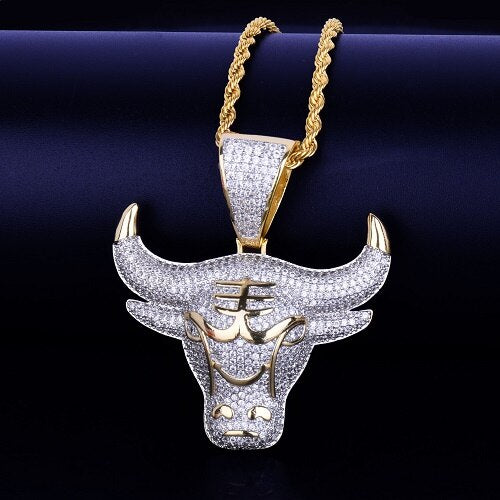Animal Cow Pendant With Rope Chain Gold Color Bling Cubic Zircon Men's Hip hop Rock Necklace Jewelry For Gift | Vimost Shop.