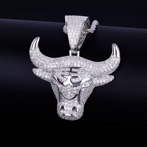 Animal Cow Pendant With Rope Chain Gold Color Bling Cubic Zircon Men's Hip hop Rock Necklace Jewelry For Gift | Vimost Shop.