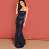 Navy Elegant Sequin Mesh Strapless Bodycon Evening Gown High Waist Zipper Back Solid Summer Women Party Dresses | Vimost Shop.