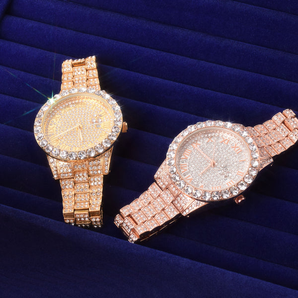 Men's watch Gold Color Big Dial Military Quartz Clock Luxury Big Rhinestone Business Waterproof wrist watches Relogio Masculino | Vimost Shop.