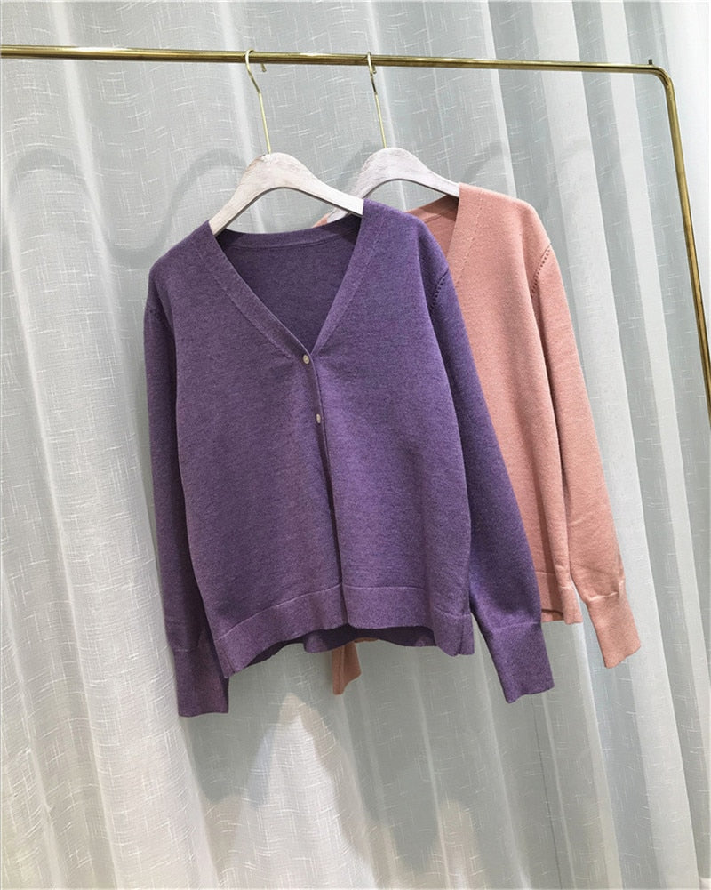 Knitted Cardigan Oversized Sweater Spring Autumn Women Simple Solid Color Bottom Wearing Sweater Fashion For Female