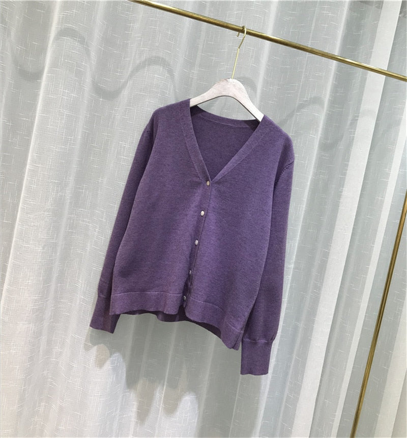 Knitted Cardigan Oversized Sweater Spring Autumn Women Simple Solid Color Bottom Wearing Sweater Fashion For Female