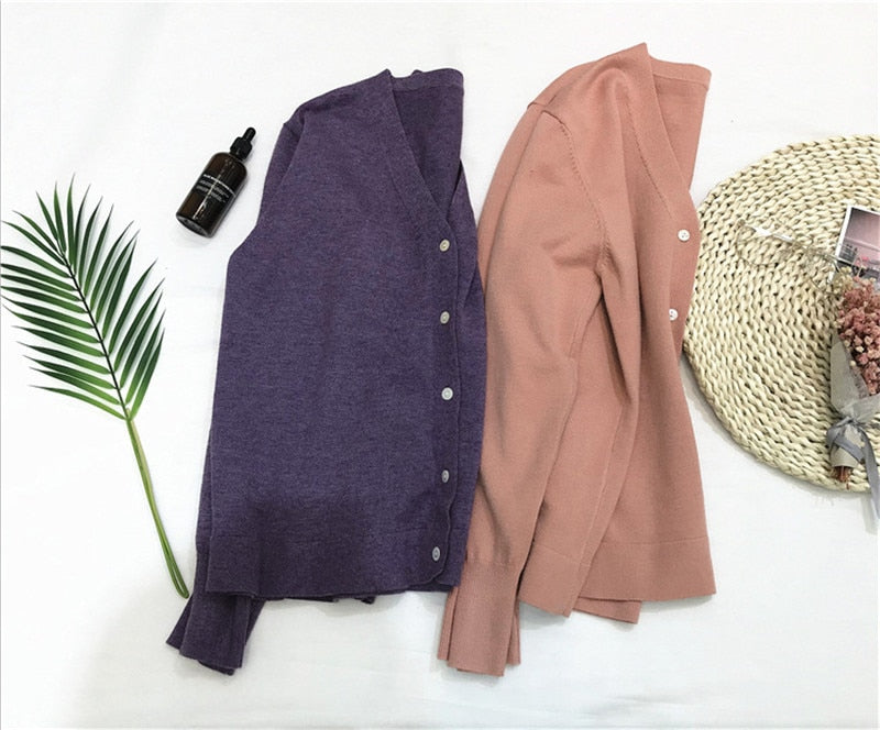 Knitted Cardigan Oversized Sweater Spring Autumn Women Simple Solid Color Bottom Wearing Sweater Fashion For Female