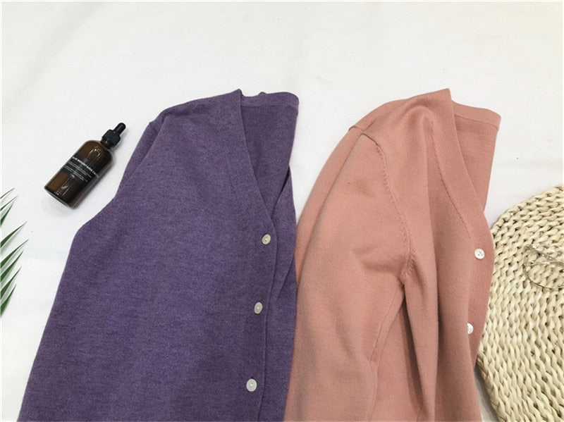 Knitted Cardigan Oversized Sweater Spring Autumn Women Simple Solid Color Bottom Wearing Sweater Fashion For Female