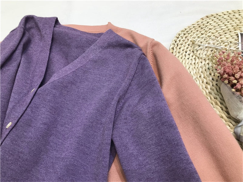 Knitted Cardigan Oversized Sweater Spring Autumn Women Simple Solid Color Bottom Wearing Sweater Fashion For Female