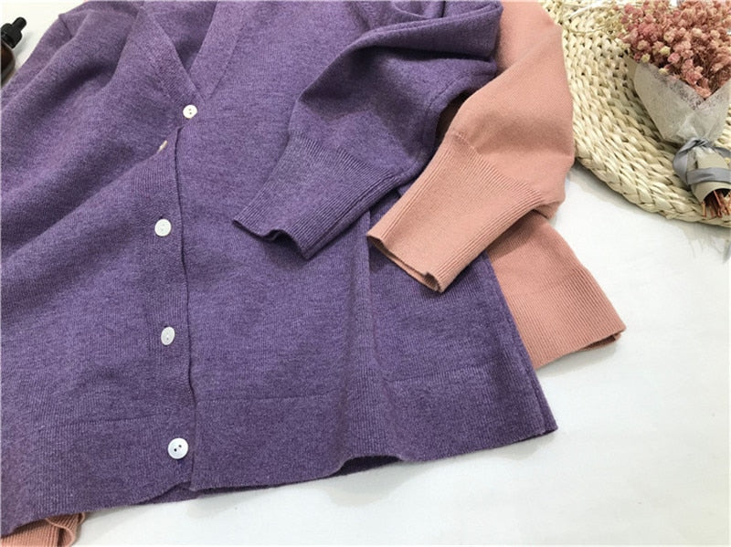 Knitted Cardigan Oversized Sweater Spring Autumn Women Simple Solid Color Bottom Wearing Sweater Fashion For Female