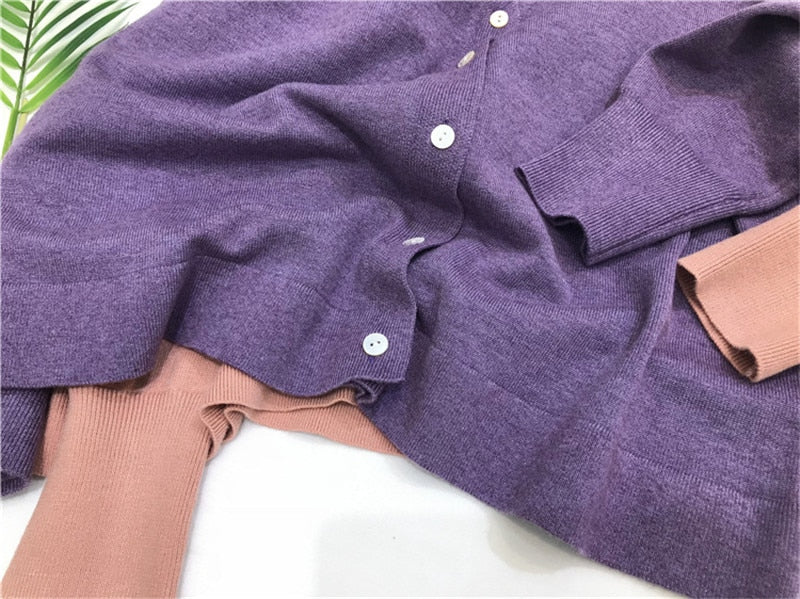 Knitted Cardigan Oversized Sweater Spring Autumn Women Simple Solid Color Bottom Wearing Sweater Fashion For Female