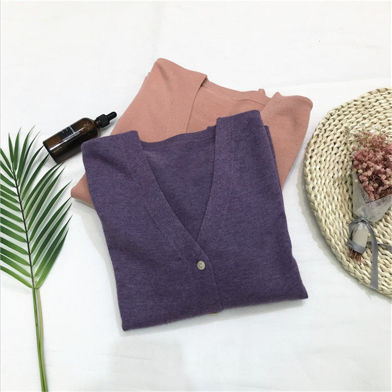 Knitted Cardigan Oversized Sweater Spring Autumn Women Simple Solid Color Bottom Wearing Sweater Fashion For Female
