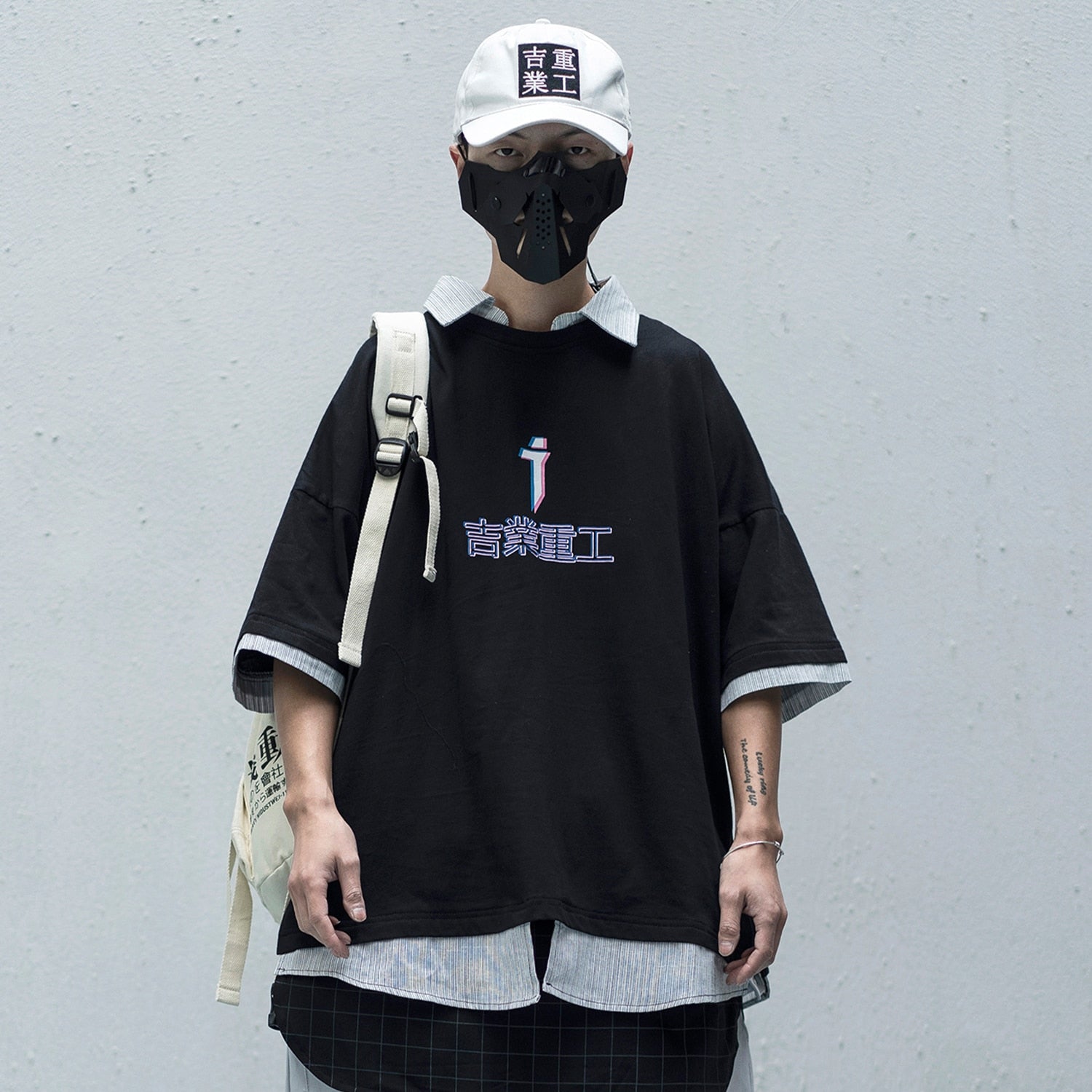 Letter Print Fake Two T Shirt Men Hip Hop Summer Casual Loose Short Sleeve Patchwork Techwear Tshirt Topsni | Vimost Shop.