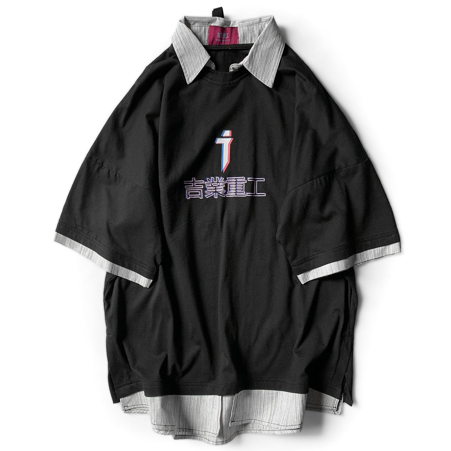 Letter Print Fake Two T Shirt Men Hip Hop Summer Casual Loose Short Sleeve Patchwork Techwear Tshirt Topsni | Vimost Shop.