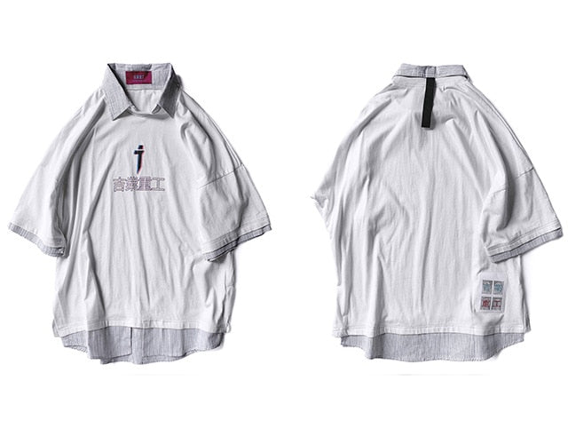 Letter Print Fake Two T Shirt Men Hip Hop Summer Casual Loose Short Sleeve Patchwork Techwear Tshirt Topsni | Vimost Shop.