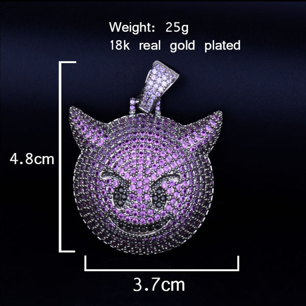 Purple Color Demon Evil Expression Necklace & Pendant With Tennis Chain Bling Zircon Fashion Hip hop Rock Street Jewelry | Vimost Shop.