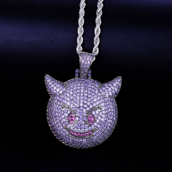 Purple Color Demon Evil Expression Necklace & Pendant With Tennis Chain Bling Zircon Fashion Hip hop Rock Street Jewelry | Vimost Shop.