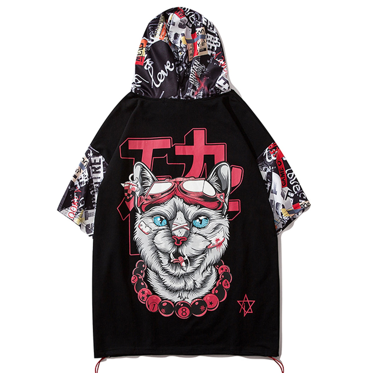 Hip Hop Dark Cat Print Men T Shirt Harajuku Streetwear Hooded Tops Tees Casual Cotton Short Sleeve | Vimost Shop.