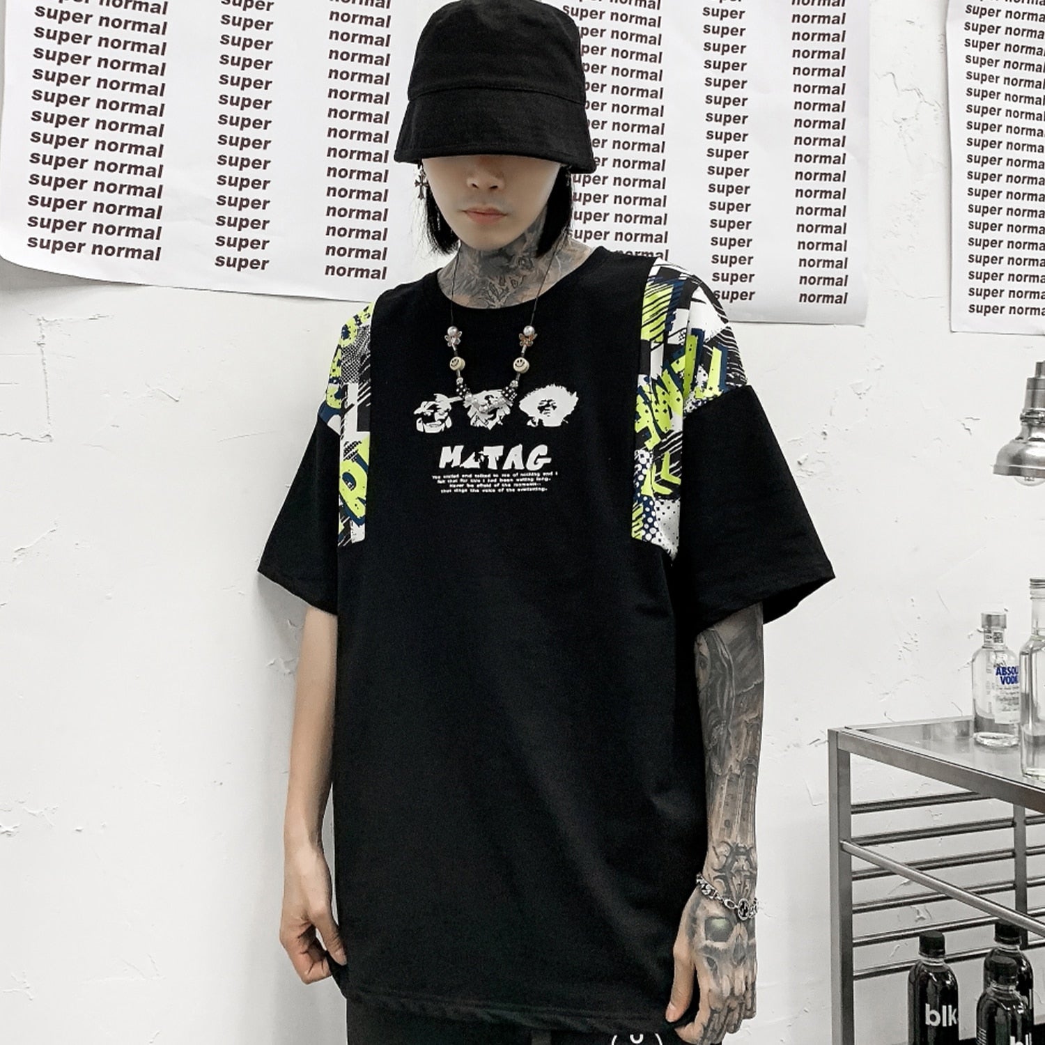 Hip Hop T Shirt Men Harajuku Streetwear Ferocious Bear Print Patchwork Tops Casual Cotton Short Sleeve Tees | Vimost Shop.