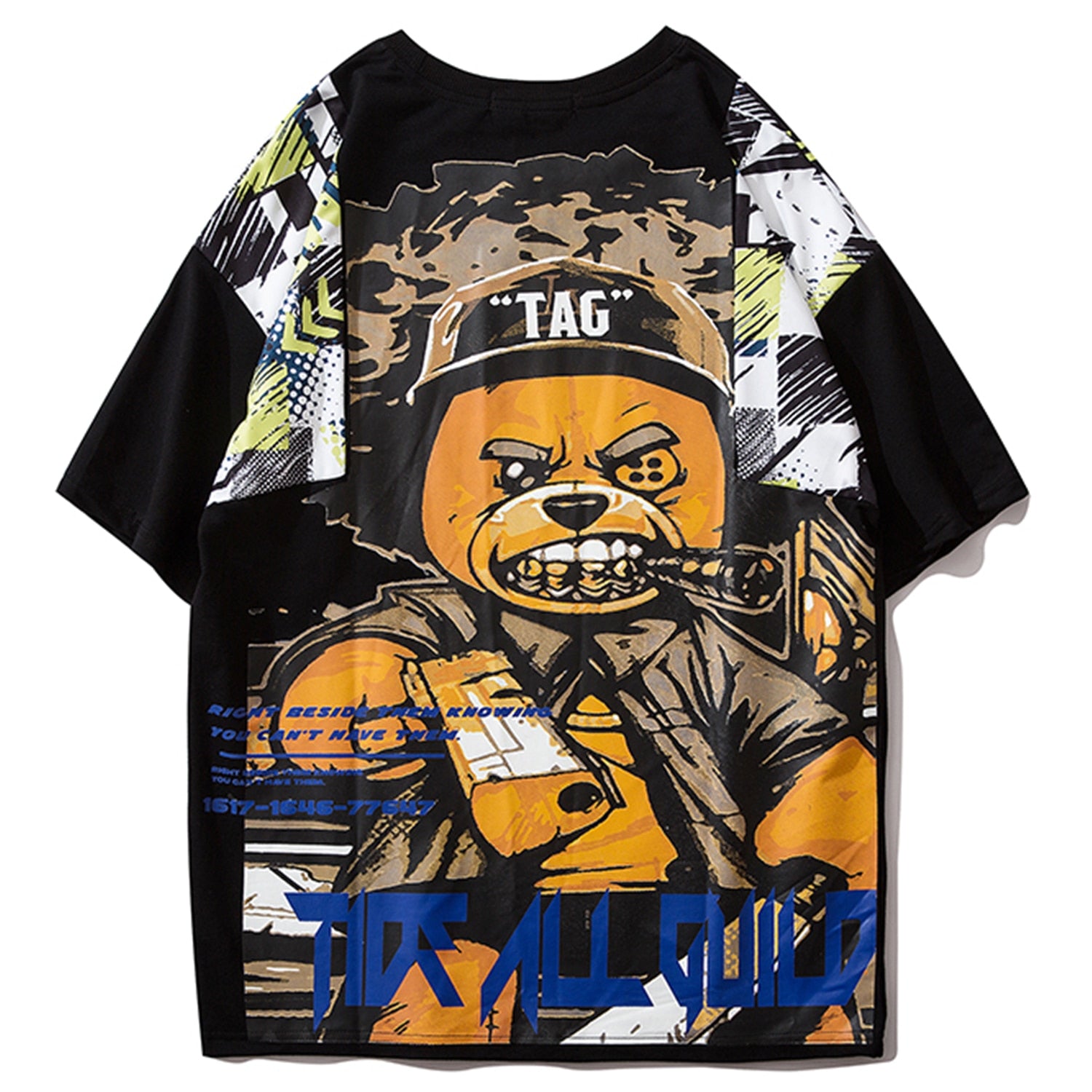 Hip Hop T Shirt Men Harajuku Streetwear Ferocious Bear Print Patchwork Tops Casual Cotton Short Sleeve Tees | Vimost Shop.