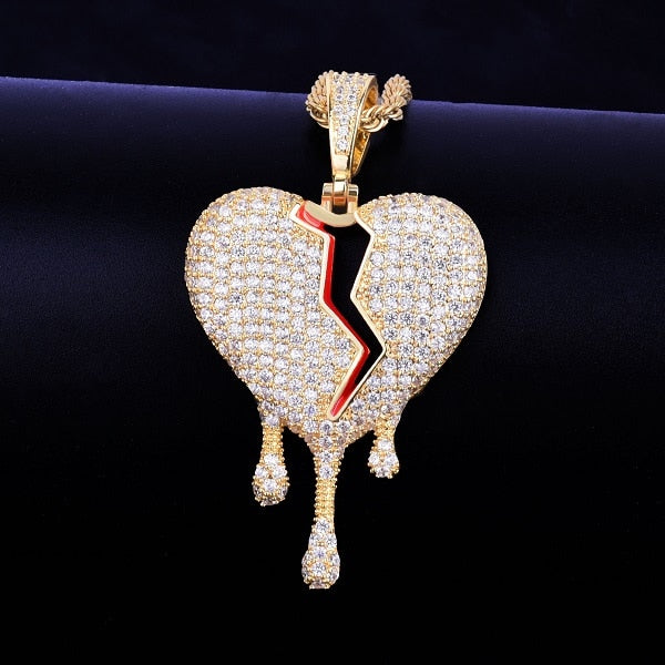 Red Color oil Drip Heart Necklace & Pendant With Tennis Chain Gold Color Cubic Zircon Men's Women Hip hop Jewelry Gift | Vimost Shop.