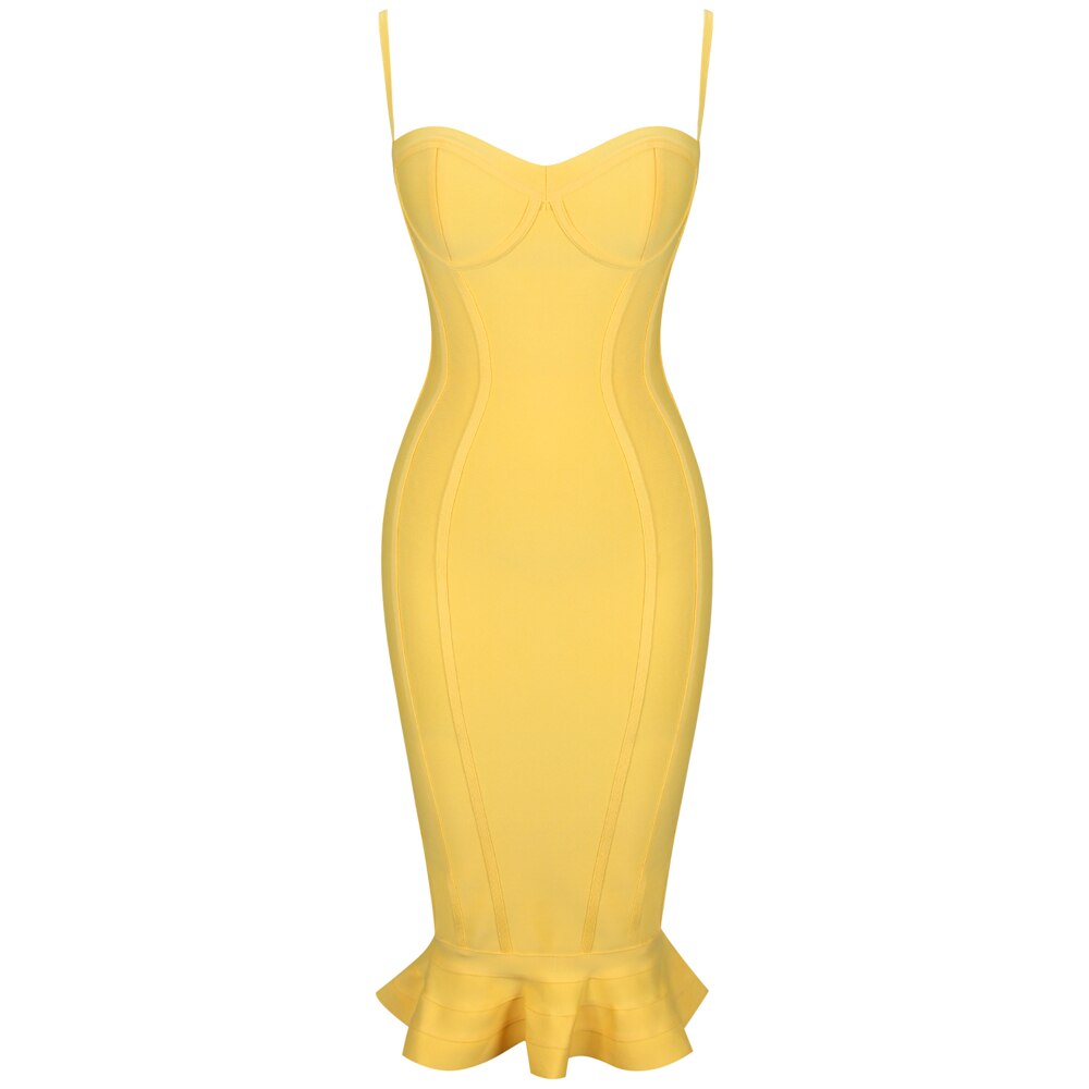 Women Lemon Yellow Fluted Bustier Mermaid Bandage Dress  Sexy Club Party Dresss | Vimost Shop.