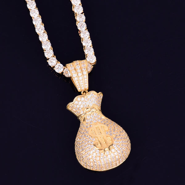 Men's Dollar bag Pendant Necklace Tennis Chain Cuban chain Gold Color Bling Cubic Zircon Hip hop Rock Jewelry | Vimost Shop.