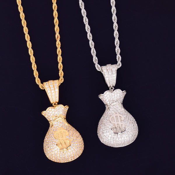 Men's Dollar bag Pendant Necklace Tennis Chain Cuban chain Gold Color Bling Cubic Zircon Hip hop Rock Jewelry | Vimost Shop.