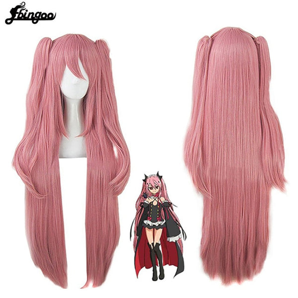 Krul Tepes Wig Pink Synthetic Cosplay Wig Double Ponytail Natural Long Straight Wig for Women Costume Party | Vimost Shop.