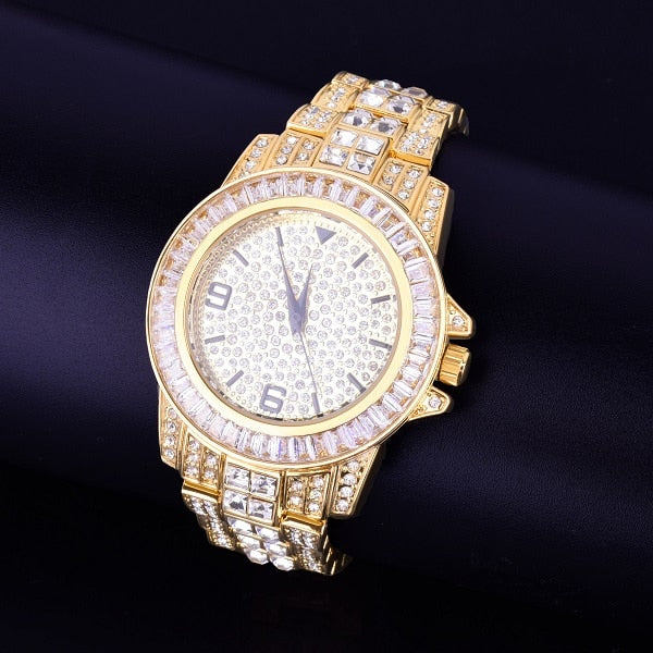 Men's watch Big Dial Military Quartz Clock Luxury Baguett Rhinestone Business Waterproof wrist watches Relogio Masculino | Vimost Shop.