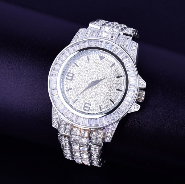 Men's watch Big Dial Military Quartz Clock Luxury Baguett Rhinestone Business Waterproof wrist watches Relogio Masculino | Vimost Shop.