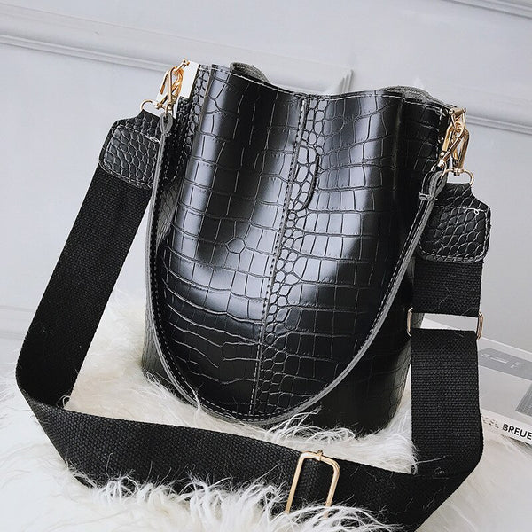 Fashion Pu Leather Big Bag Women's New Crocodile Shoulder Bucket Bag Large Capacity Travel Broadband Ladies Party Messenger Bag | Vimost Shop.