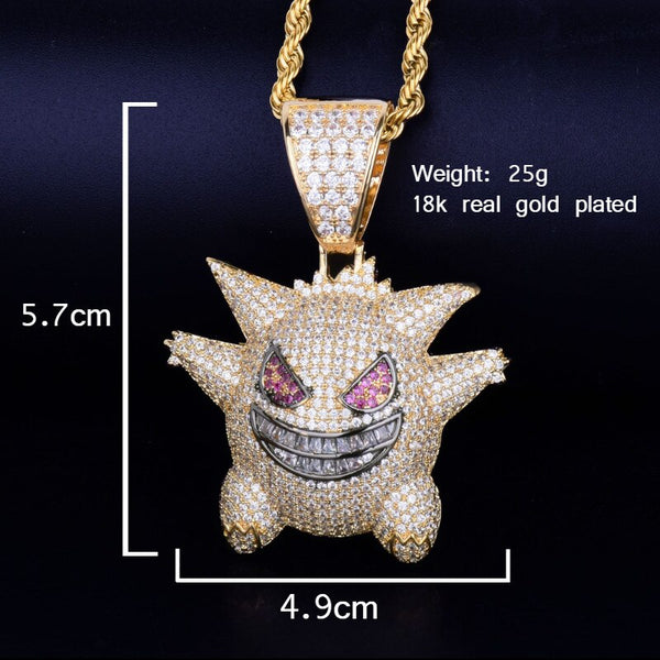 Funny ghost Cartoon Pendant Gold Color Charm With Baguette Zircon Men's Hip hop Rock Necklace Jewelry | Vimost Shop.