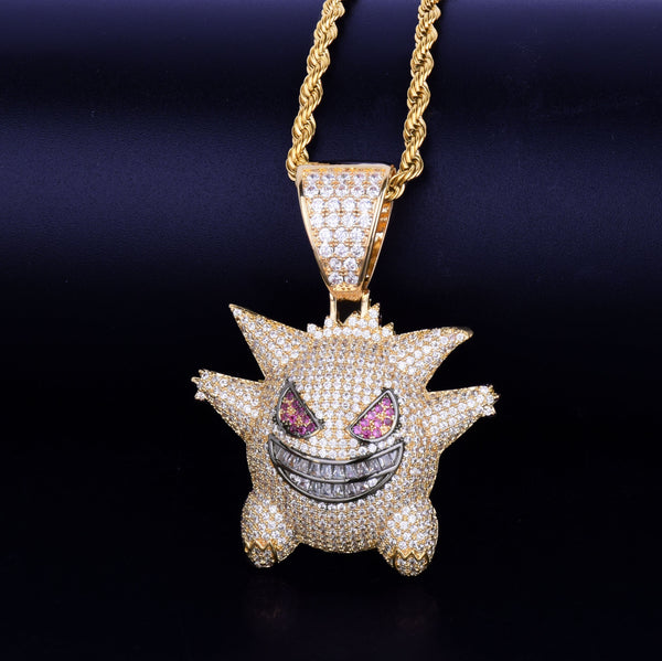 Funny ghost Cartoon Pendant Gold Color Charm With Baguette Zircon Men's Hip hop Rock Necklace Jewelry | Vimost Shop.