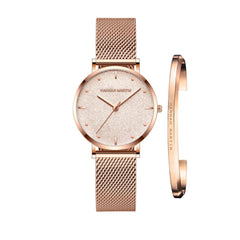 Japan Quartz Creative Design Waterproof Rose Gold Stainless Steel Mesh 1 set Bracelet Ladies watches