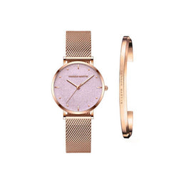 Japan Quartz Creative Design Waterproof Rose Gold Stainless Steel Mesh 1 set Bracelet Ladies watches