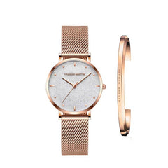 Japan Quartz Creative Design Waterproof Rose Gold Stainless Steel Mesh 1 set Bracelet Ladies watches