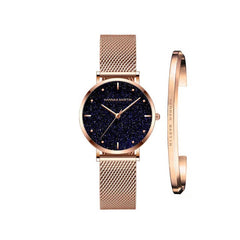 Japan Quartz Creative Design Waterproof Rose Gold Stainless Steel Mesh 1 set Bracelet Ladies watches