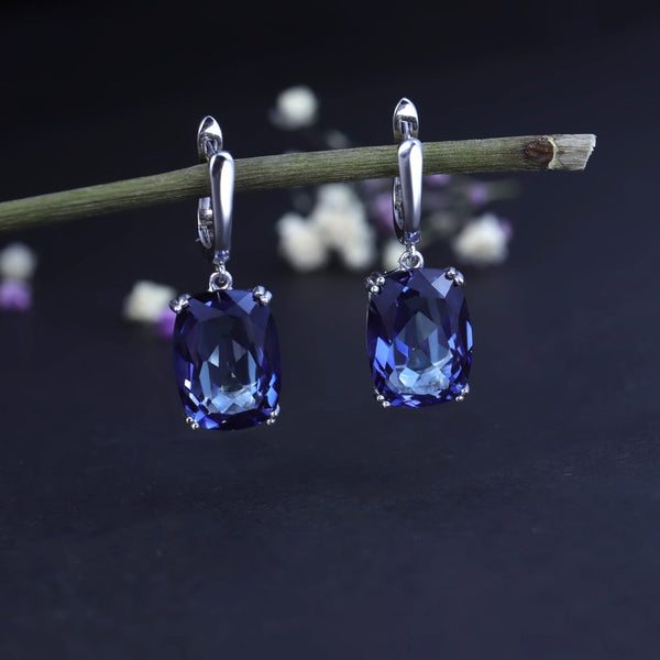 Luxury 925 Sterling Silver Drop Earrings Natural Iolite Blue Mystic Quartz for Women Elegant Earrings Fine Jewelry | Vimost Shop.