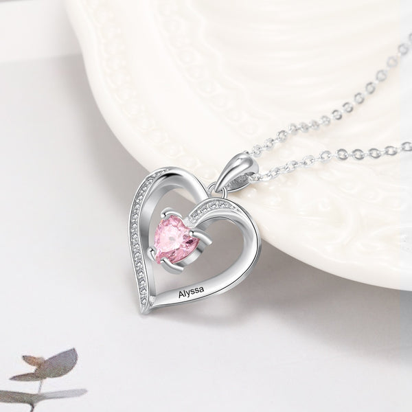 Personalized Name Necklace Custom Birthstone Necklace Heart CZ Stone Charm Necklace for Women DIY Women's Gift | Vimost Shop.