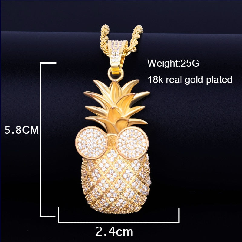 Gold Color Pineapple shape Necklace & Pendant With 4mm Tennis Chain  AAA Cubic Zircon Men's Women Hip hop Rock Jewelry 2.4x5.8CM | Vimost Shop.